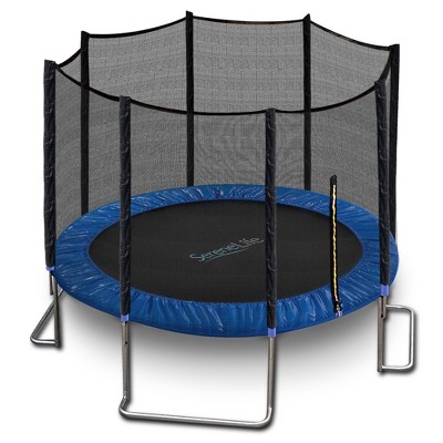 SereneLife 10 Foot Outdoor Backyard Play Trampoline and Safety Protective Dual Closure Net Enclosure for Kids Supports Weight Up to 352 Pounds, Blue