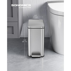 Slim 2.6 Gallon Bathroom Trash Can - Stainless Steel Garbage Bin with Soft-Close Lid & Foot Pedal, Space-Saving Design - 1 of 4