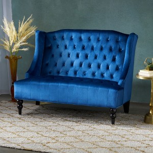 Velvet Modern Glam Wingback Loveseat Sofa with Button Tufted Diamond Stitch and Turned Legs for Living Room - 1 of 4