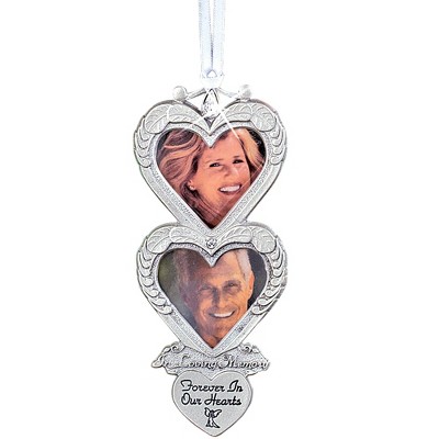 Collections Etc Memorial Frame Double Heart Christmas Tree Ornament