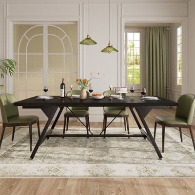 Aheaplus Farmhouse Dining Table for 8 People, 70.8-Inch Rectangular Wood Kitchen Table
