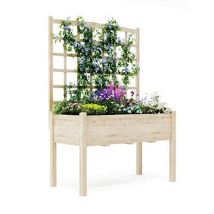 Wooden Raised Garden Bed with Trellis, Elevated Planter Box with Legs for Climbing Plants, Flowers & Vegetables, Outdoor - 1 of 4
