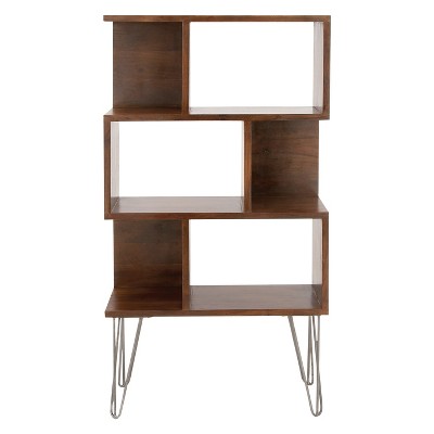 61" Metal and Wood 3 Shelf Books Shelf Brown - Olivia & May