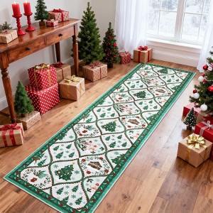 Washable Runner Rug Non Slip Kitchen Rugs Christmas Indoor Entryway Rug Trellis Soft Bath Mat - 1 of 4
