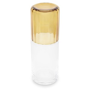 Elle Decor Bedside Water Carafe with Cup Set, Smooth Glass Pitcher and Ribbed Drinking Glass Doubles as Lid 27-Ounce, Amber - 1 of 4
