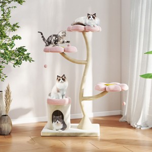 SEVOBAL 57" Tall Flower Cat Tree Modern Tower Scratching Post with Large Condo Cat Bed Side Perch Dangling Toys, Modern for Indoor Cats Large Adult - 1 of 4
