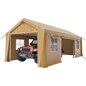 PE+ Steel Frame Carport Canopy, 10x20/12x20/13x20 FT Portable Garage with 4 Doors & 4 Windows, Waterproof Shelter in Gray/Khaki/White/Green - 1 of 4
