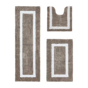 Hotel Bath Rug 100% Premium Cotton Tufted Weave Two Tone Reversible 3 Piece Bathroom Rug Set, Super Soft & Water Absorbent, Machine Washable Bathmat - 1 of 4