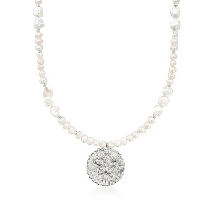 Ross-Simons 4-8mm Keshi Pearl and 5.5-6.5mm Cultured Pearl Sand Dollar Necklace With Hematite Beads in Sterling Silver - 1 of 3