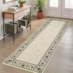 Washable Rugs for Bedroom Farmhouse Floral Floor Mats with Non-Slip Backing, Ultra-Soft Low Pile Living Room Carpet - 1 of 4