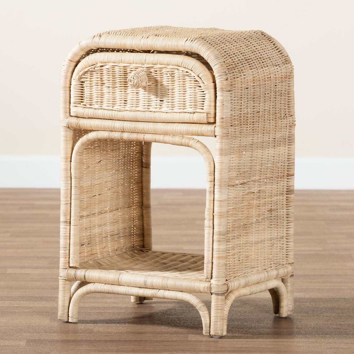 bali & pari Magni Modern Bohemian Natural Brown Rattan 1-Drawer Nightstand - thumbnail 9