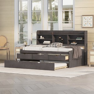 Merax Wooden Captain Bed with Built-in Bookshelves, 3 Storage Drawers & Trundle - 1 of 4