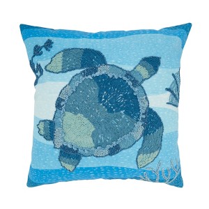 Saro Lifestyle Outdoor Embroidered Turtle Poly Filled Pillow, 20"x20", Blue - 1 of 4