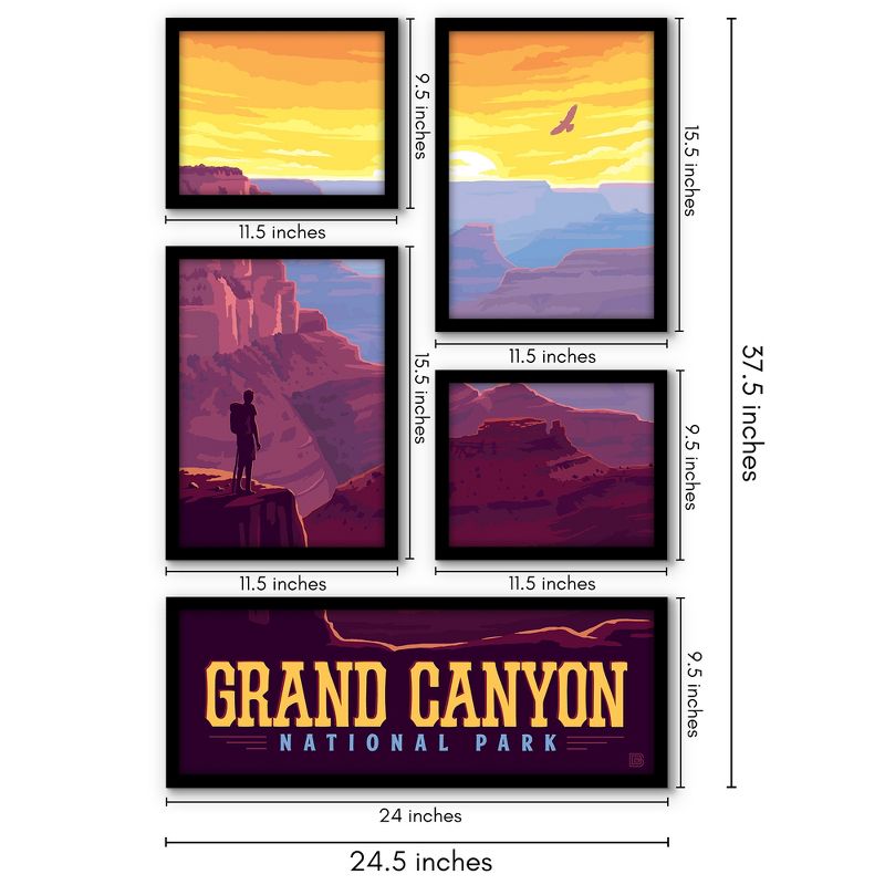 Americanflat Grand Canyon Sunset National Park 5 Piece Grid Wall Art Room Decor Set - landscape Vintage Modern Home Decor Wall Prints, 3 of 6