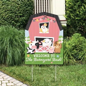 Big Dot of Happiness Girl Farm Animals - Party Decorations - Pink Barnyard Baby Shower or Birthday Party Welcome Yard Sign - 1 of 4