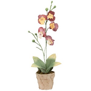 Northlight 14" Orchid Flower Artificial Potted Plant - Red/Yellow - 1 of 4