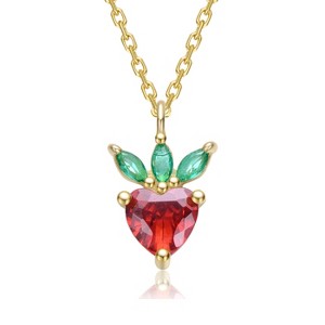 Guili 14K Gold Plated Necklace with Ruby Red and Emerald Green Cubic Zirconia Heart and Leaf Pendant Adds a Bold, Colorful Touch - 1 of 2