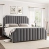 Whizmax Platform Bed Frame with Headboard, Velvet Upholstered Bed Frame King with Vertical Channel Tufted Headboard & Footboard, Nailhead Trim - 3 of 4