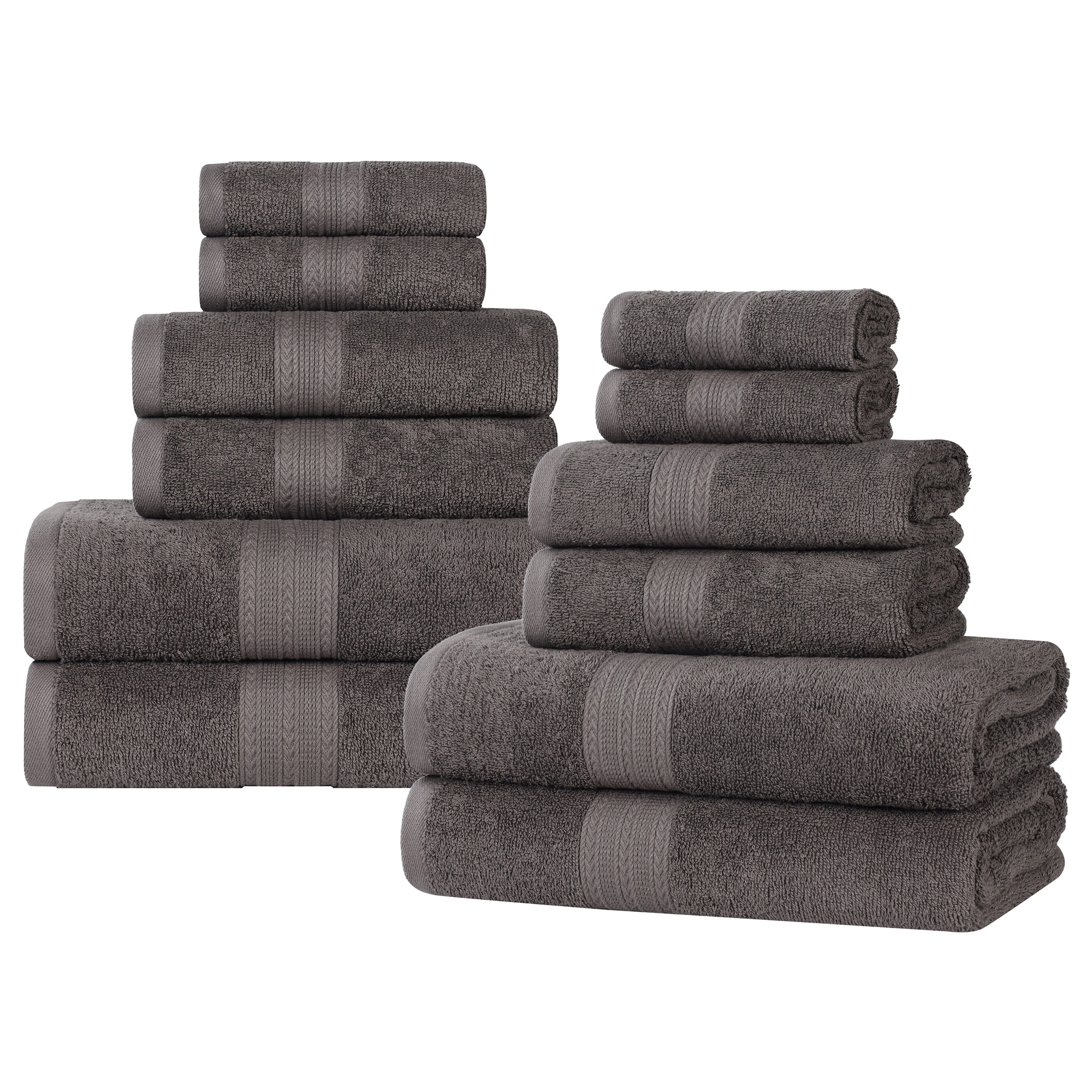 Eco-Friendly Sustainable Cotton Solid Lightweight 12-Piece Bathroom Towel Set, Graphite - Blue Nile Mills