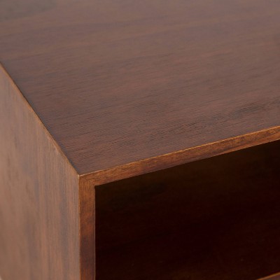 Walnut Brown Floating Wall Shelf with Drawer, 12.5" x 10" x 7"