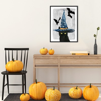 Halloween Black Cat Print on Canvas with Floating Frame