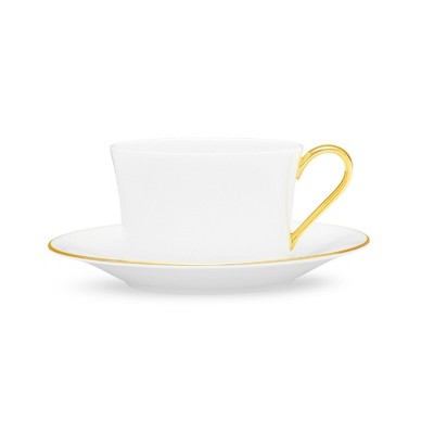 White Bone China Teacups with Gold Trim, Set of Four
