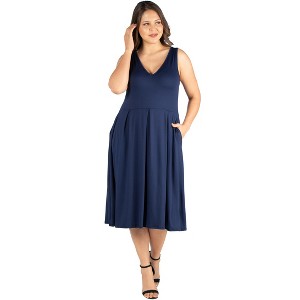 Plus Size Sleeveless Midi Fit and Flare Pocket Dress - 24seven Comfort Apparel™ - 1 of 4