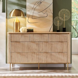 SinCiDo Fluted 7 Drawer Modern Dresser, 54" Wide Dresser TV Stand with Gold Accents, Wood Storage Organizer for Bedroom, Living Room - 1 of 4