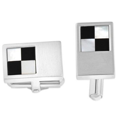 Pompeii3 Men's Stainless Steel Checkered Black And White Polished 11mm Cufflink