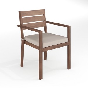 Martha Stewart Bedford Indoor-Outdoor Stackable Patio Dining Armchair with Brushed Woodgrain Aluminum Finish and All-Weather Seat Cushion - 1 of 4