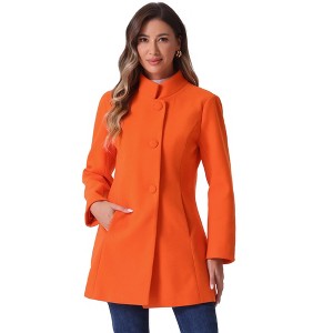 INSPIRE CHIC Women's Winter Stand Collar Single Breasted Mid-thigh Long Overcoat - 1 of 4