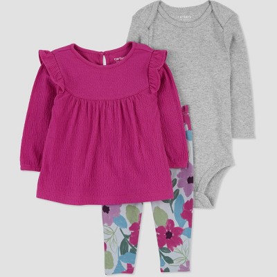Image of Carter's Just One You® Baby Girls' Floral Top & Bottom Set - Pink/Gray 3M