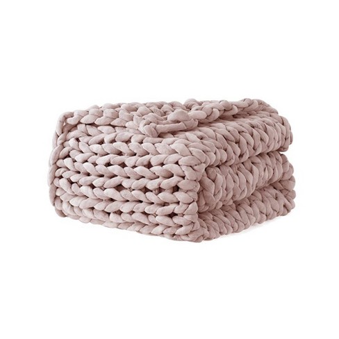 50x60 Chunky Cable Knit Throw Blanket Blush - Dream Theory