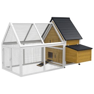 PawHut 65" Chicken Coop Wooden Chicken House Rabbit Hutch Poultry Cage Hen Pen Backyard with Nesting Box, Ramp, Run - 1 of 4