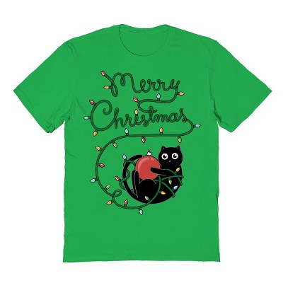 Rerun Island Men's Cat Merry Christmas Short Sleeve Graphic Cotton T-Shirt