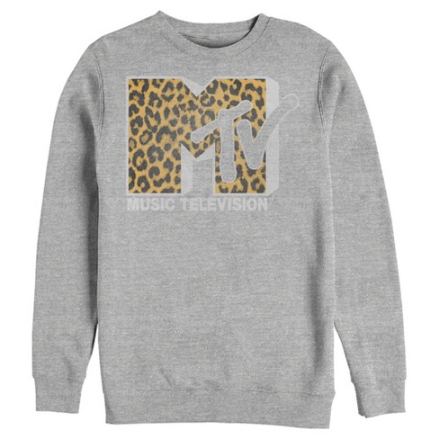 Men s MTV Cheetah Print Logo Sweatshirt Athletic Heather Large