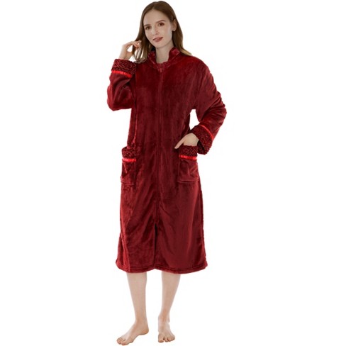 Pavilia Womens Housecoat Zip Robe, Fleece Zipped Up Front Bathrobe