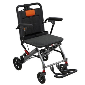 Lightweight Foldable Transport Wheelchair with Handbrakes, Ultra Lightweight Transport Wheelchair for Adults with Removable Flip Armrests & Footrests - 1 of 4
