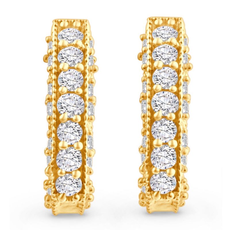 Pompeii3 1/2ct Vintage Pave Hoops Womens Earrings 14K Yellow Gold, 2 of 4