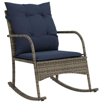 vidaXL Patio Rocking Chair with Cushions Gray Poly Rattan