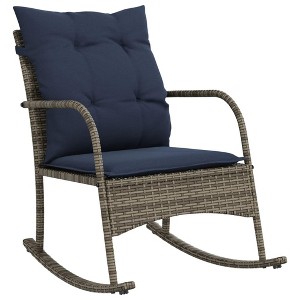 vidaXL Patio Rocking Chair with Cushions Gray Poly Rattan - 1 of 4