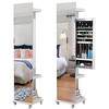 BDELITE Full Length Mirror 360° Lockable Swivel Jewelry Cabinet with Wheels for Mobility-15.74*14.96*65.94 Inch, Brown - 2 of 4