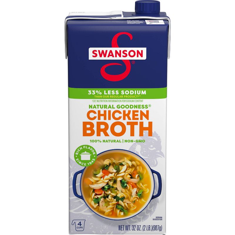 Swanson Natural Goodness Gluten Free 33% Less Sodium Chicken Broth - 32oz, 1 of 16