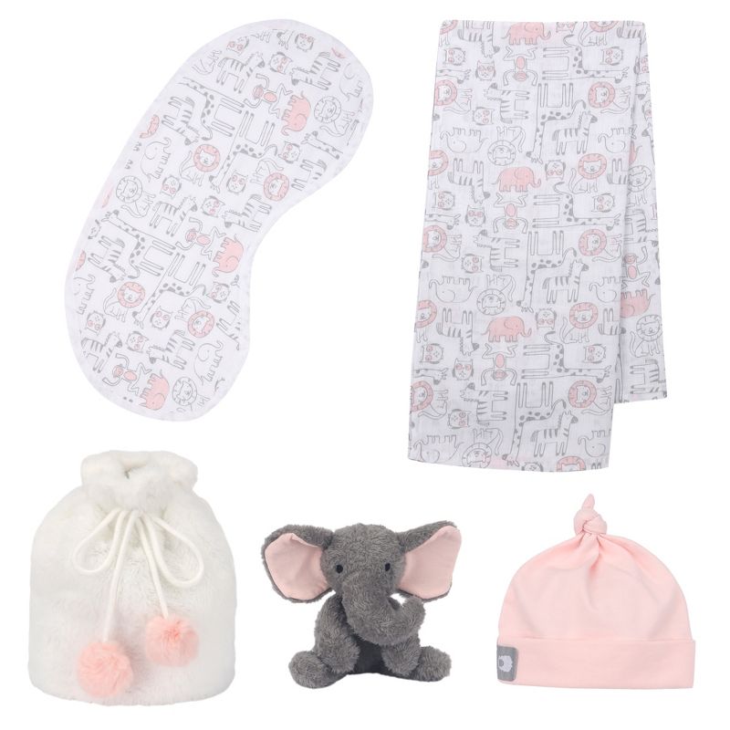 5 Piece Pink/Gray Luxury Soft Baby Gift Bag for Infant/Newborn, 2 of 9