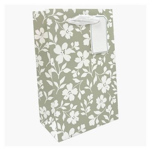 Bows And Sparkles XS Floral Wedding Gift Bag with Tag Green/White - 1 of 3