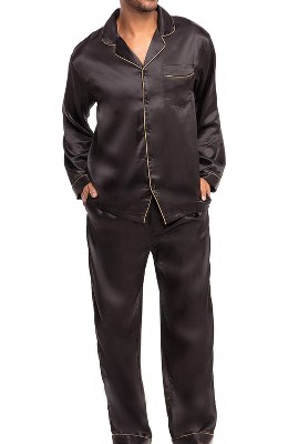 Men's Classic Satin Pajamas Lounge Set, Long Sleeve Top and Pants with  Pockets, Silk like PJs with Matching Sleep Mask