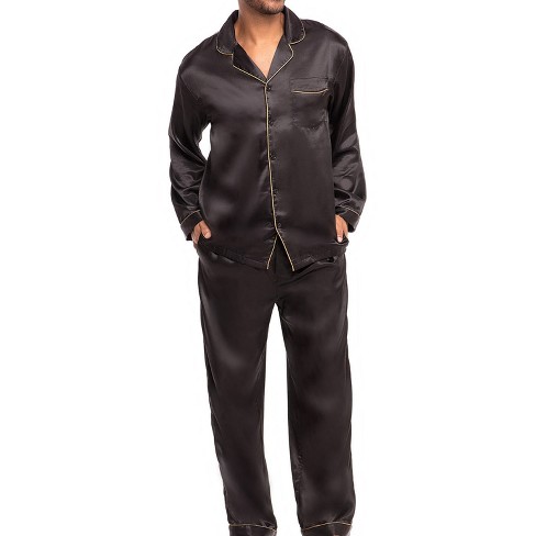 Alexander Del Rossa Men's Classic Satin Pajamas Lounge Set, Long Sleeve Top  And Pants With Pockets, Silk Like Pjs With Matching Sleep Mask : Target