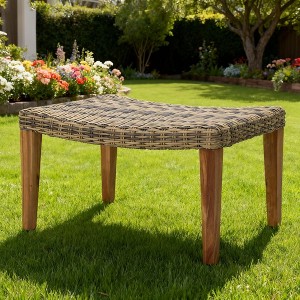 Outdoor Rattan Wicker Ottomans in Grey, All-Weather Patio Furniture, Versatile Garden Footstool and Seating for Poolside, Lawn, and Backyard - 1 of 4