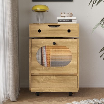 Famapy Robot - Shaped Bedside Cabinet with Ambient Lighting,Lockable Casters & Tempered Glass Window – Fun Storage for Kids’ Room