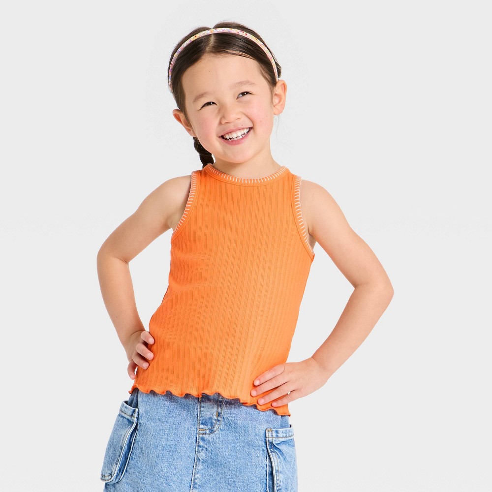 Toddler Girls' Solid Ribbed Tank Top - Cat & Jack™ Orange 2T